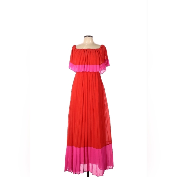 Entro Red/Pink Pleated Maxi dress - Picture 1 of 3